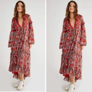 Free People Cassis Printed Chiffon Dress